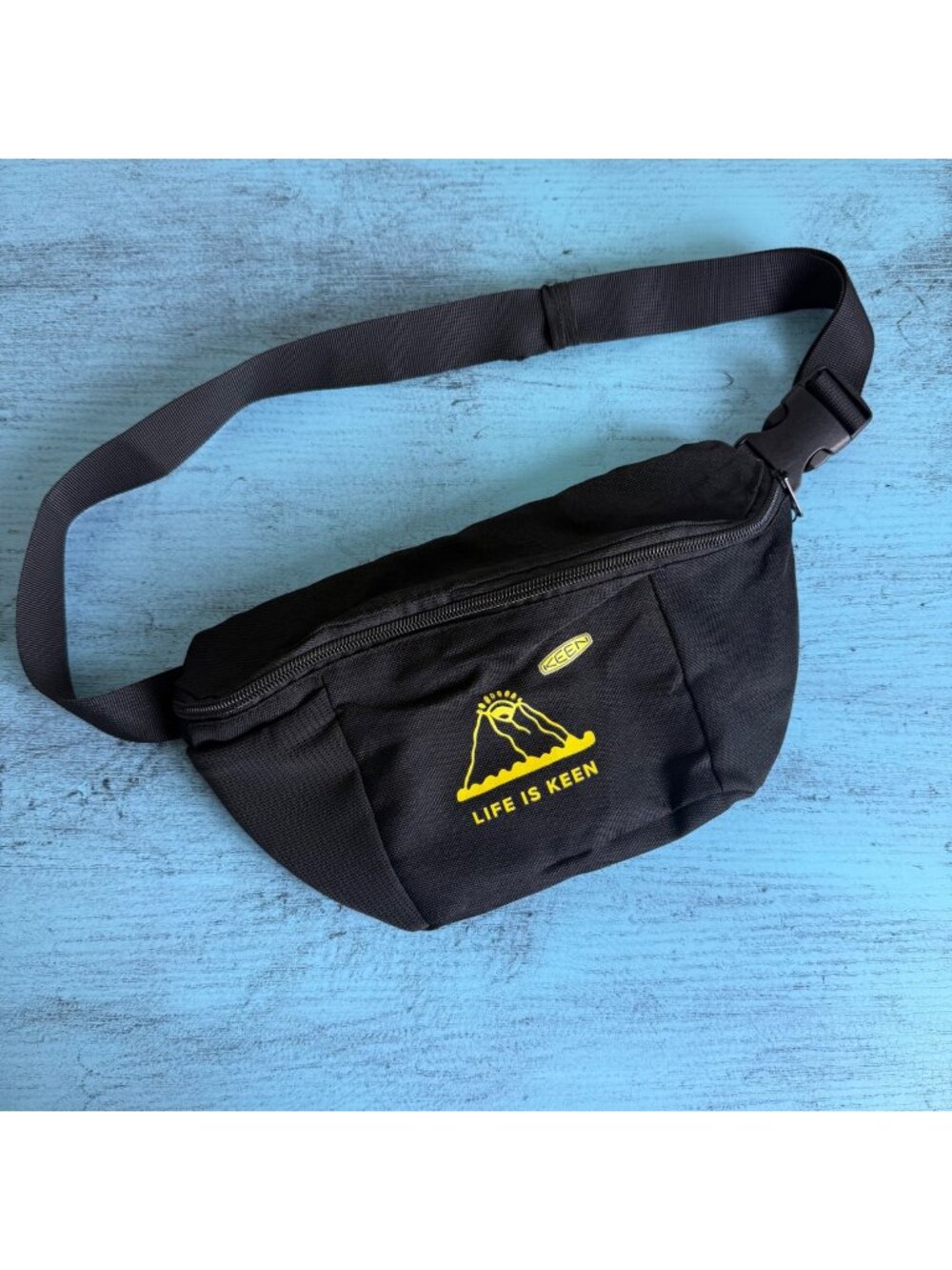 KEEN Life is Keen Black  Waist Bum Fanny Pack Black with Yellow Sun Logo